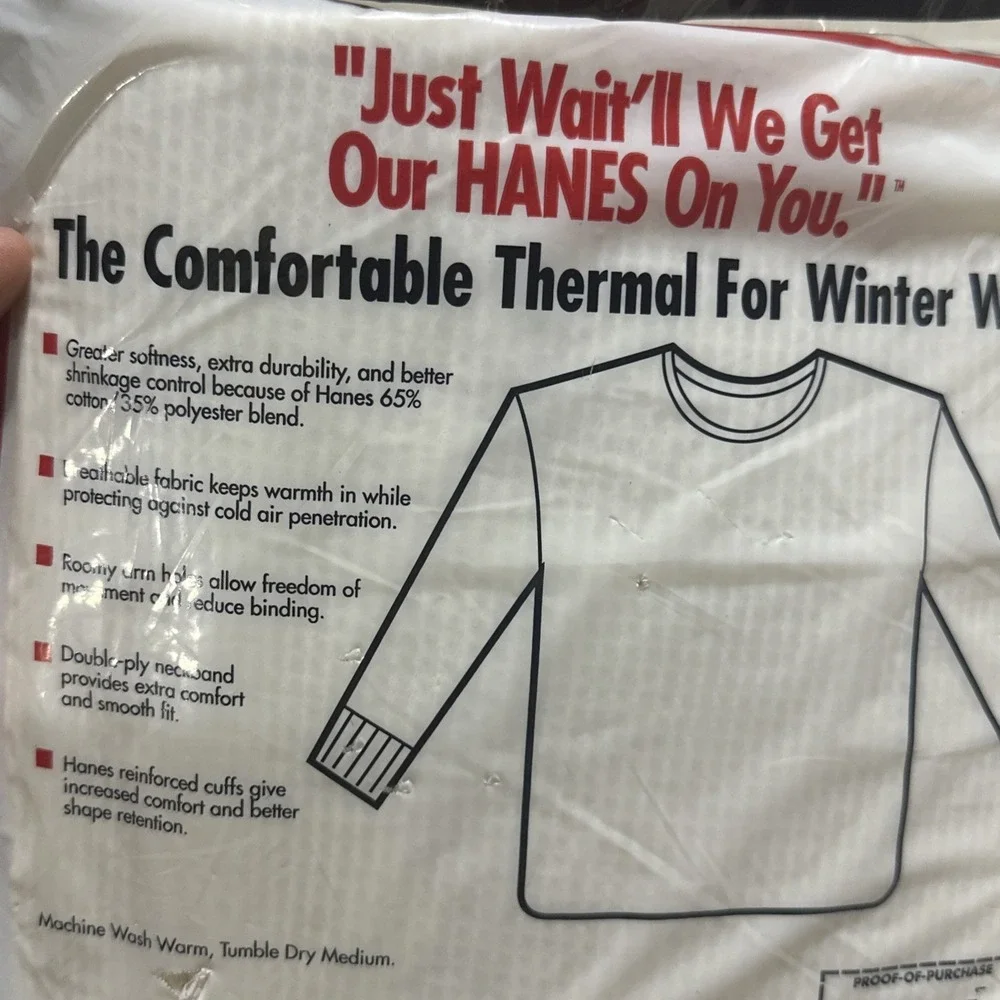 VTG HANES THERMAL UNDERWEAR LONG SLEEVE MENS SHIRT SZ XL 46-48 WINTER WEIGHT